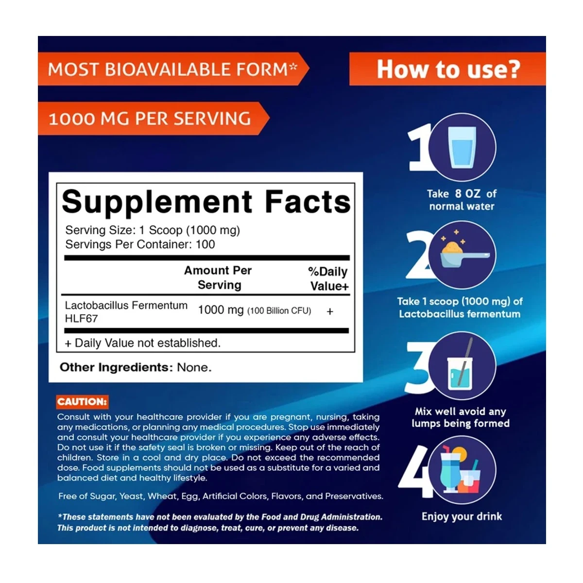 Vitamatic Lactobacillus Fermentum Probiotic Powder Digestive Health Support 100 Gram - 100 Servings 3.5 OZ ingredients
