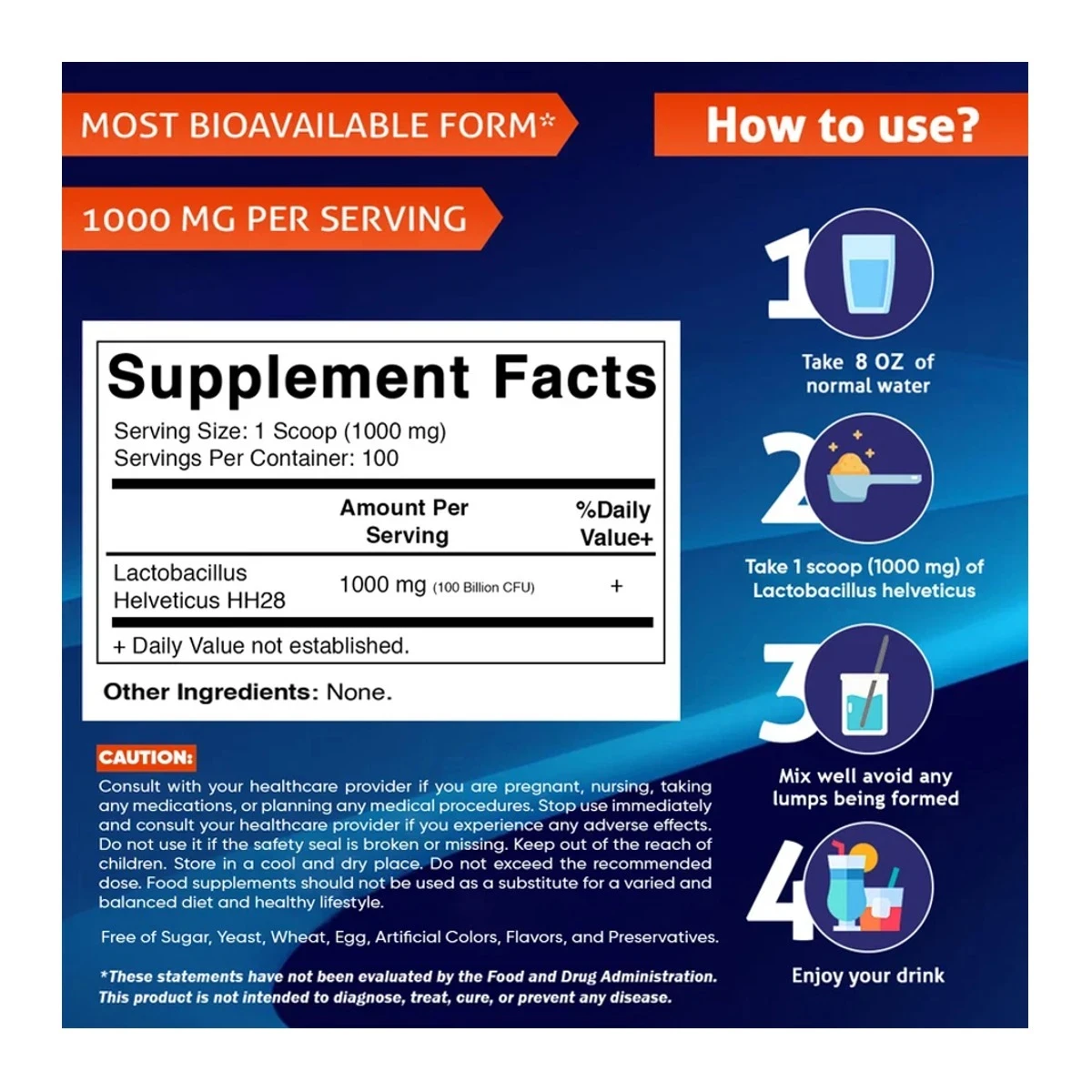 Vitamatic Lactobacillus Helveticus Probiotic Digestive Health Support 100 Gram 3.5 Oz 100 Powder ingredients