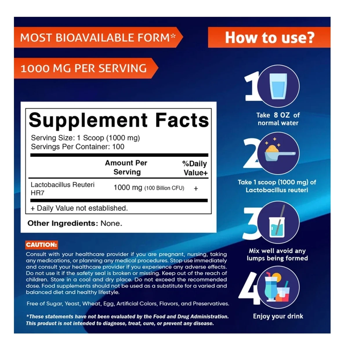 Vitamatic Lactobacillus Reuteri Probiotic Powder Digestive Health Support 100 Gram 100 Servings 3.5 OZ ingredients