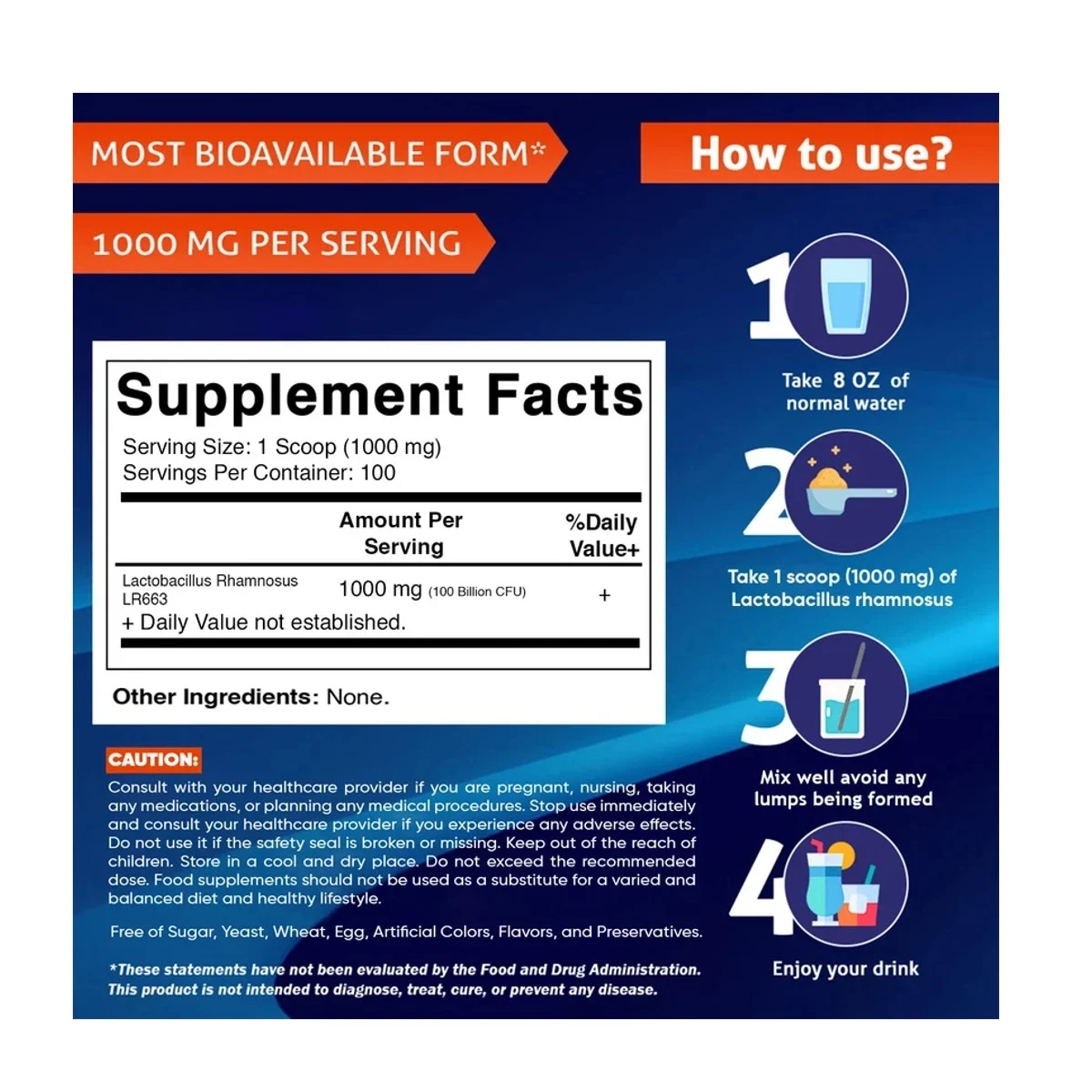 Vitamatic Lactobacillus Rhamnosus 100g 3.5 Oz 100 Powder ingredients
