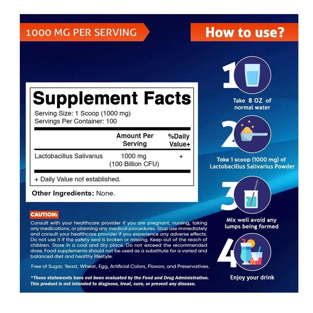 Vitamatic Lactobacillus Salivarius Probiotic 100g (3.5 Oz) Powder ingredients