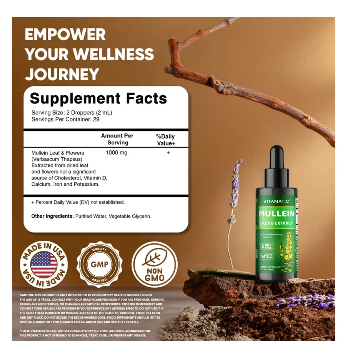 Vitamatic Liquid Mullein Leaf 1000mg 2 Fl Oz (59 Ml) ingredients