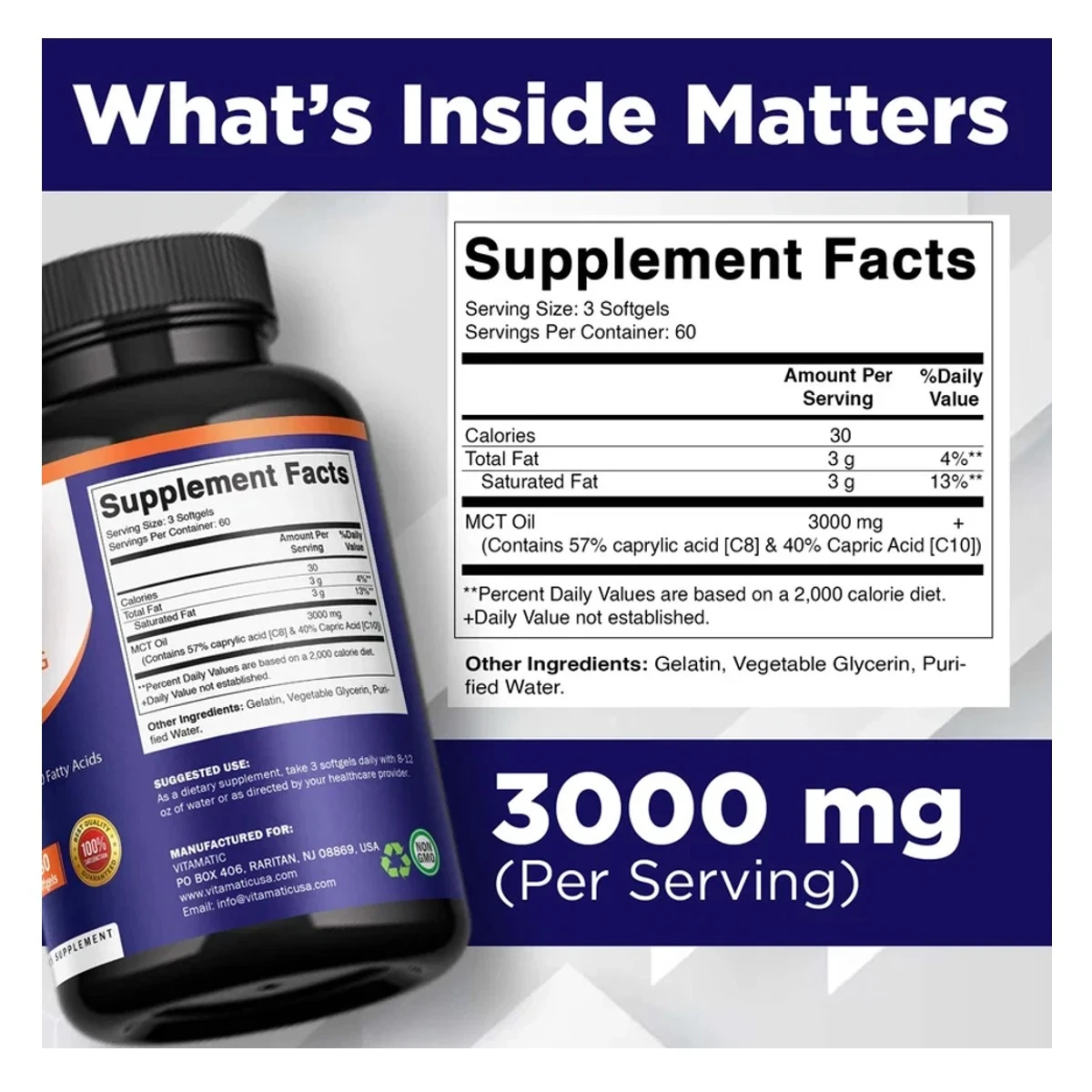 Vitamatic Mct Oil Softgels 3000mg 180 Softgels ingredients