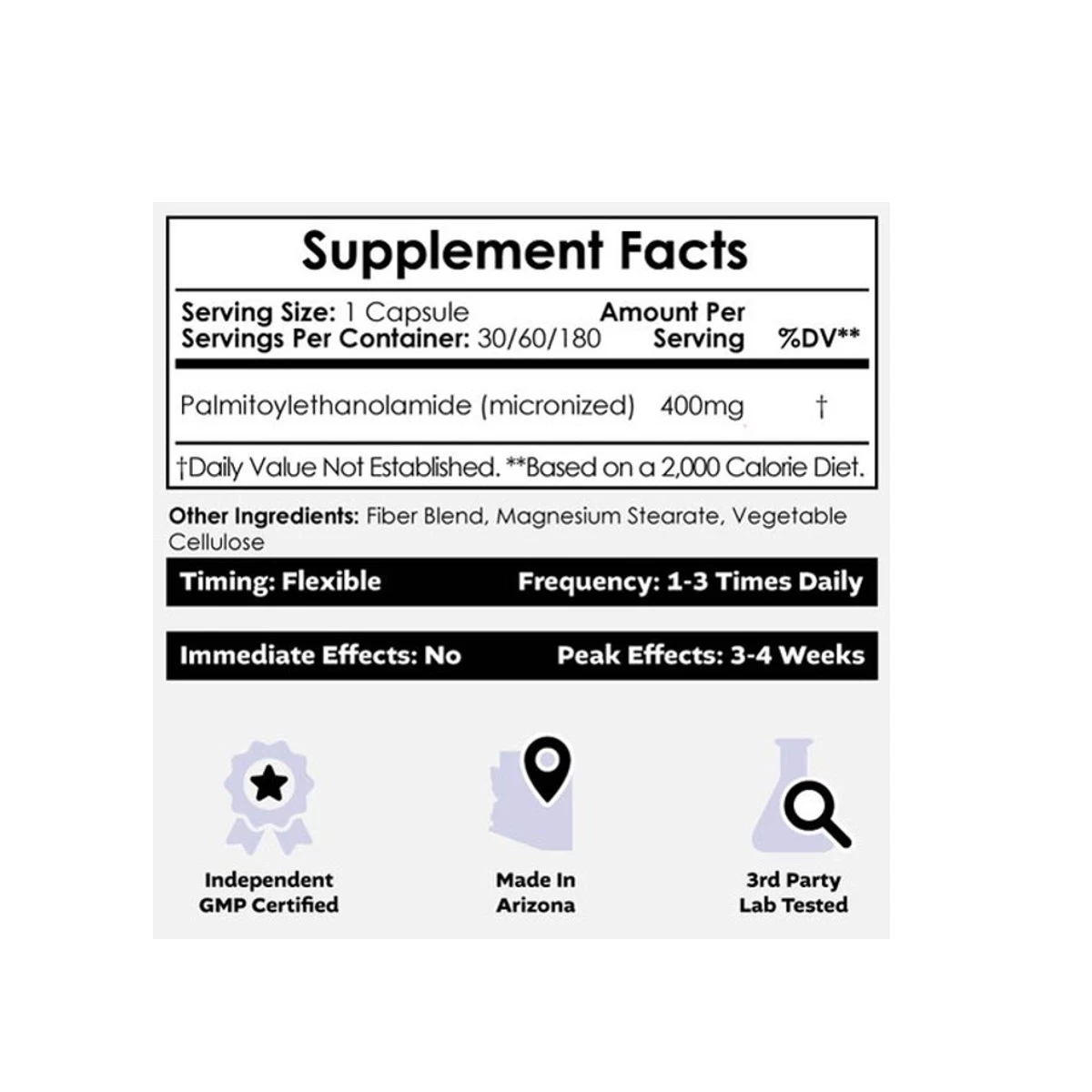 Nootropics Depot Palmitoylethanolamide 400mg 180 Capsules ingredients