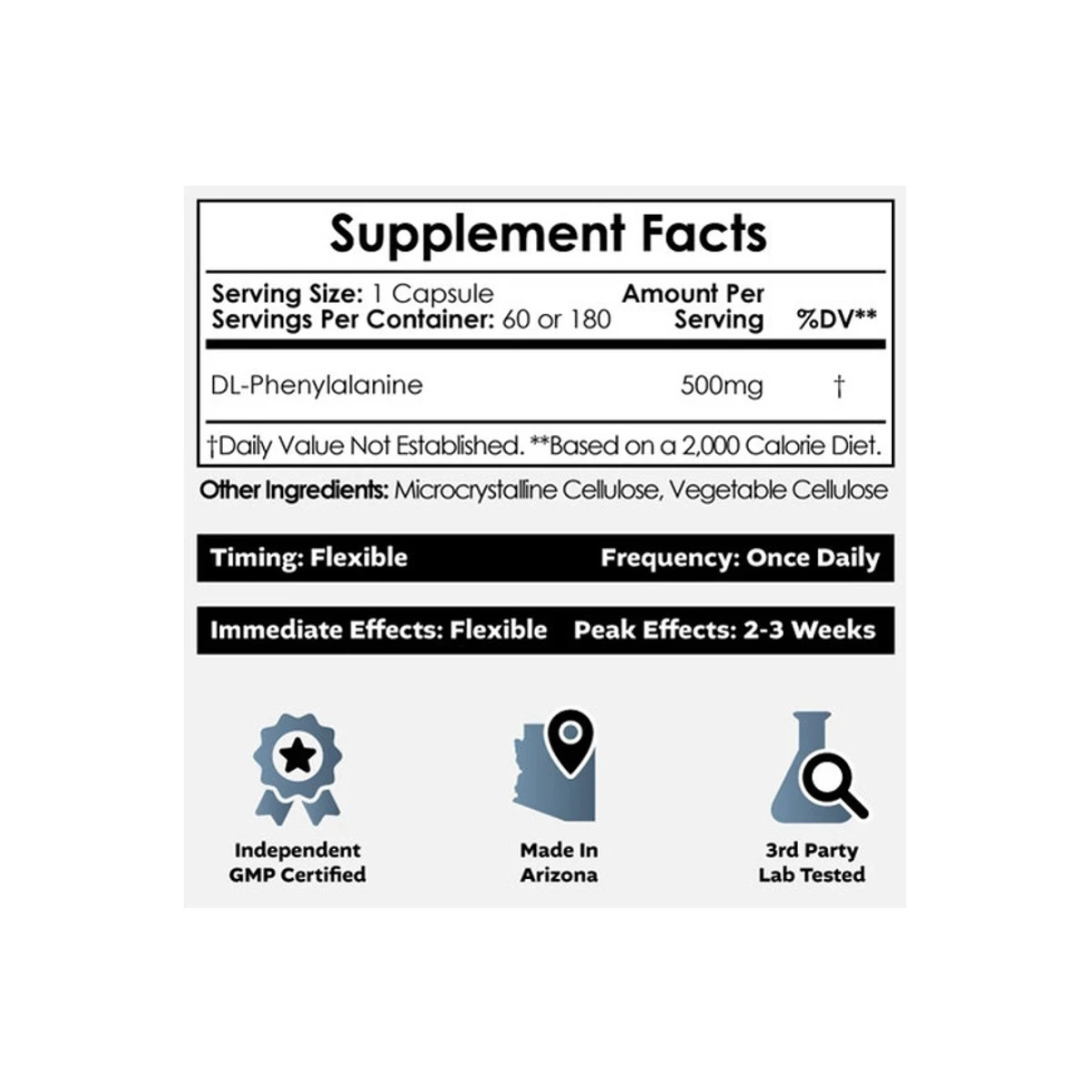 Nootropics Depot Dl-Phenylalanine 500mg 180 Capsules ingredients