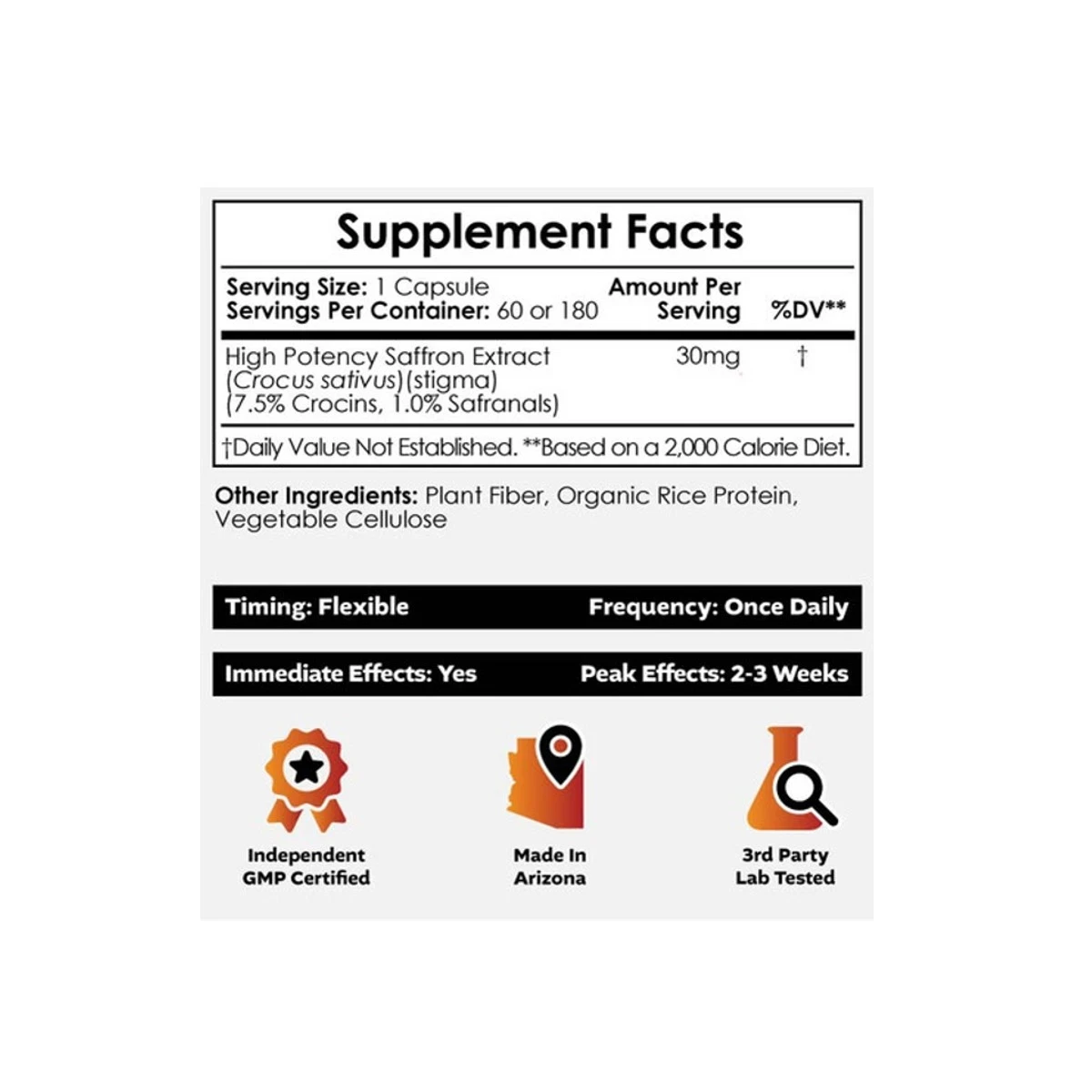 Nootropics Depot High Potency Saffron 30mg 180 Capsules ingredients