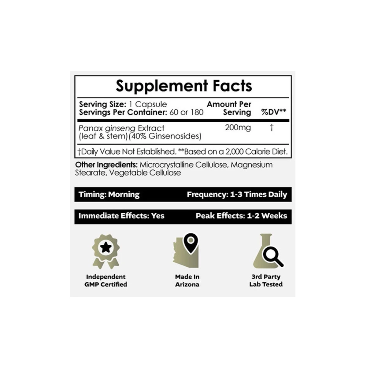 Nootropics Depot Panax Ginseng Leaf 200mg 180 Capsules ingredients