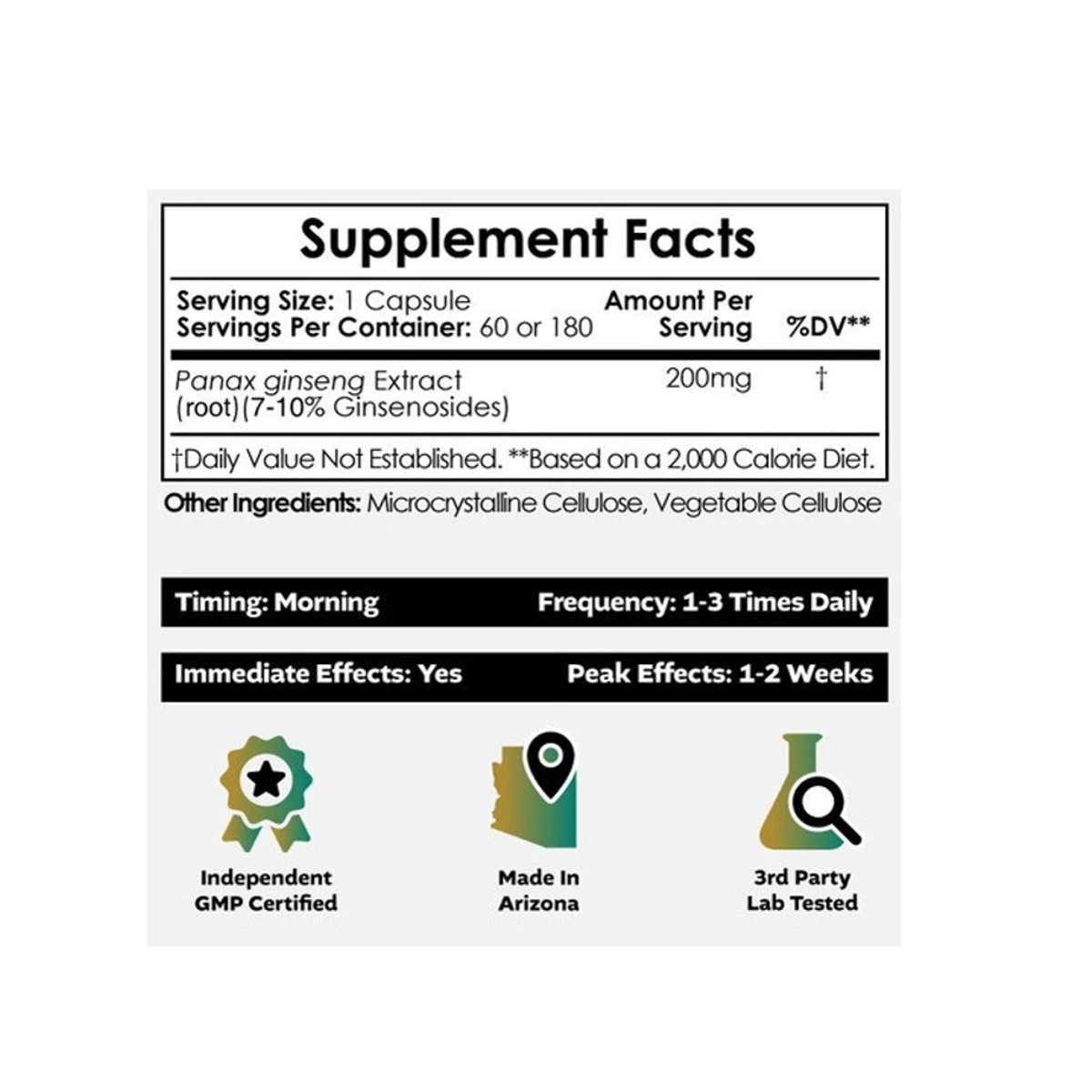 Nootropics Depot Panax Ginseng Root 200mg 180 Capsules ingredients