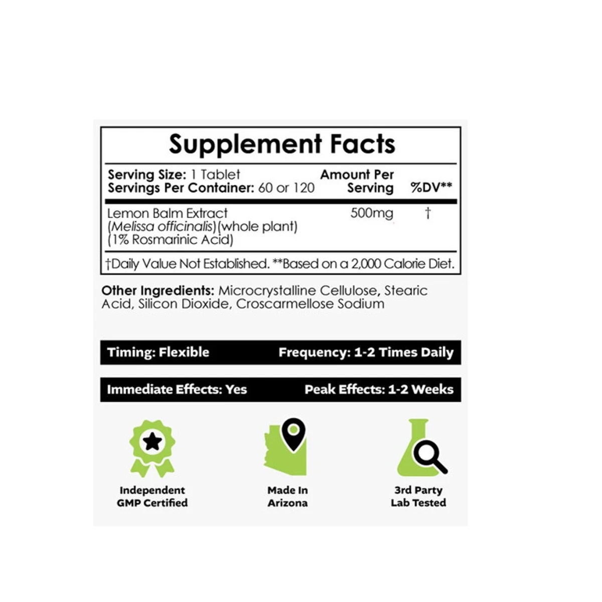 Nootropics Depot Lemon Balm 500mg 120 Tablets ingredients