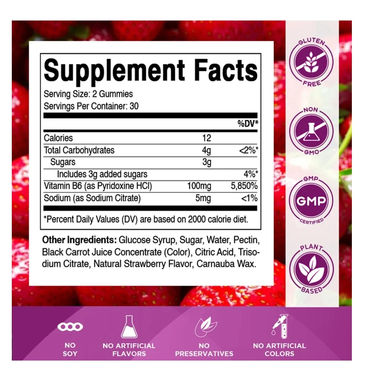 Vitamatic Vitamin B6 Strawberry Flavor 100mg 60 Gummies ingredients