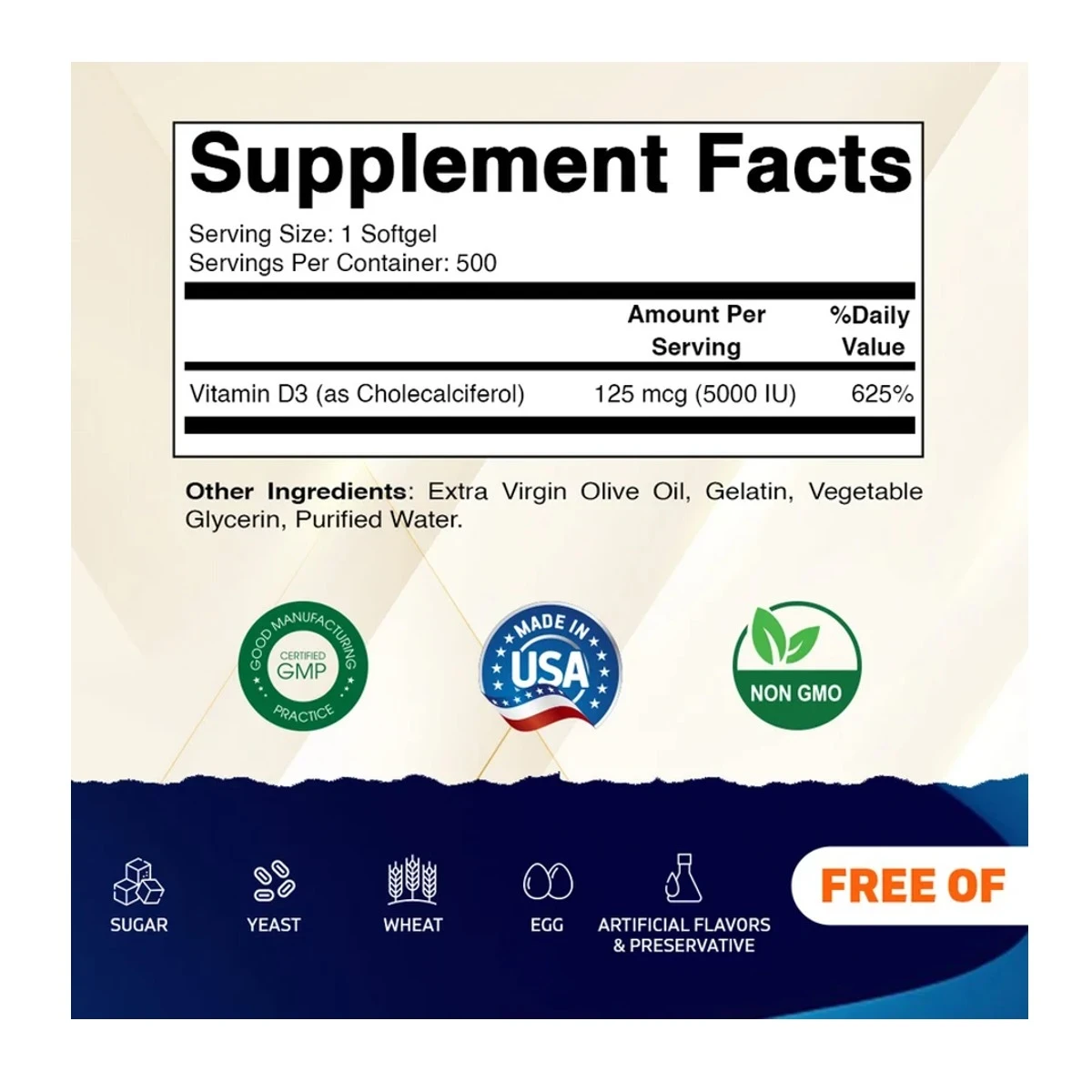 Vitamatic Vitamin D3 5000 IU (125 mcg) 500 Softgels ingredients