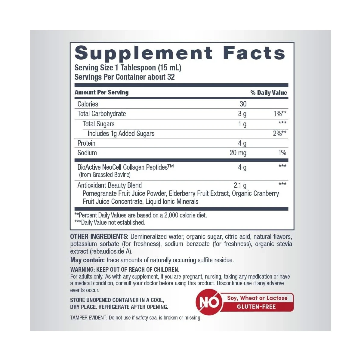 NeoCell Collagen Liquid Pomegranate Flavor, 16 fl oz (473 mL) Liquid ingredients