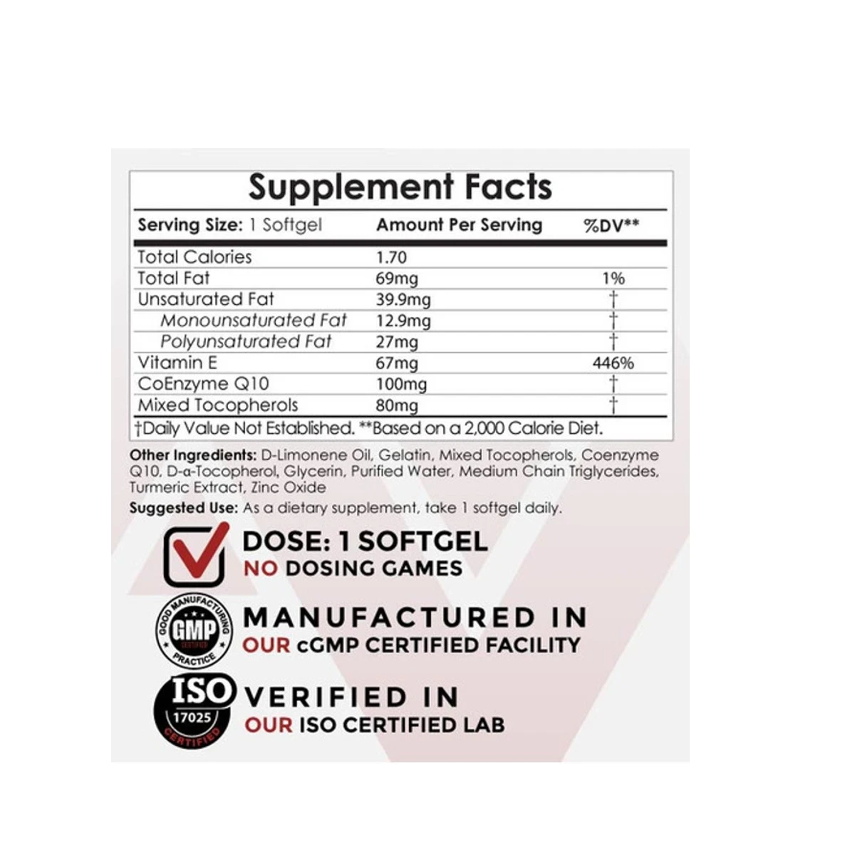 Nootropics Depot Coqsol-Cf Coq10 100mg 120 Softgels ingredients