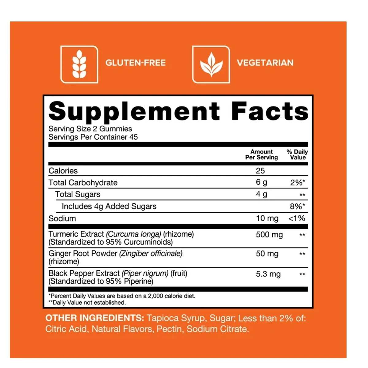 Qunol Turmeric + Ginger + Black Pepper Gummies Pineapple Flavor 550 mg 90 Gummies ingredients