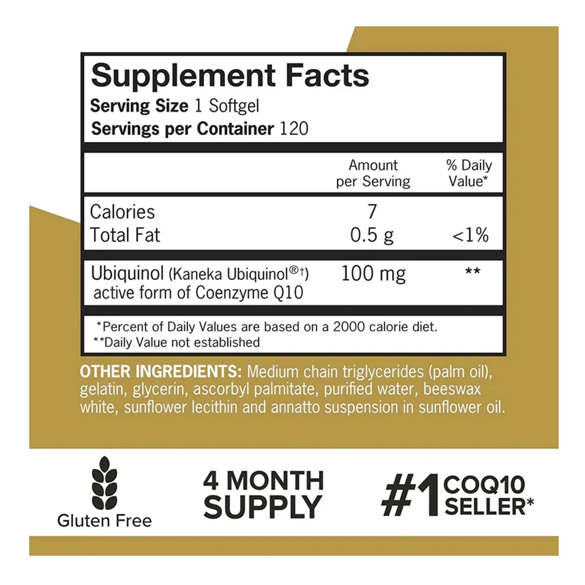 Qunol Ubiquinol 100 mg 120 Softgels ingredients