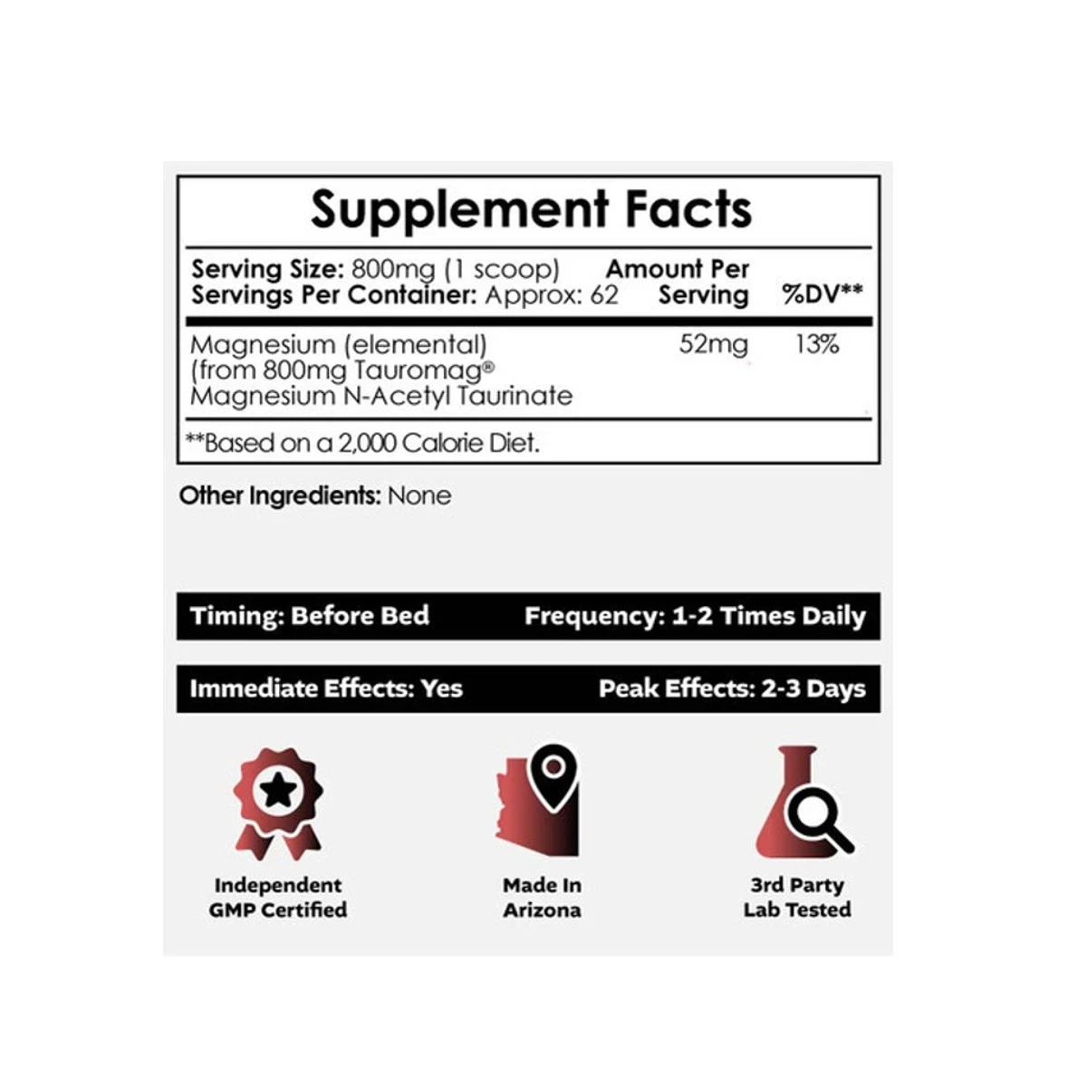 Nootropics Depot Tauromag 50g Powder ingredients