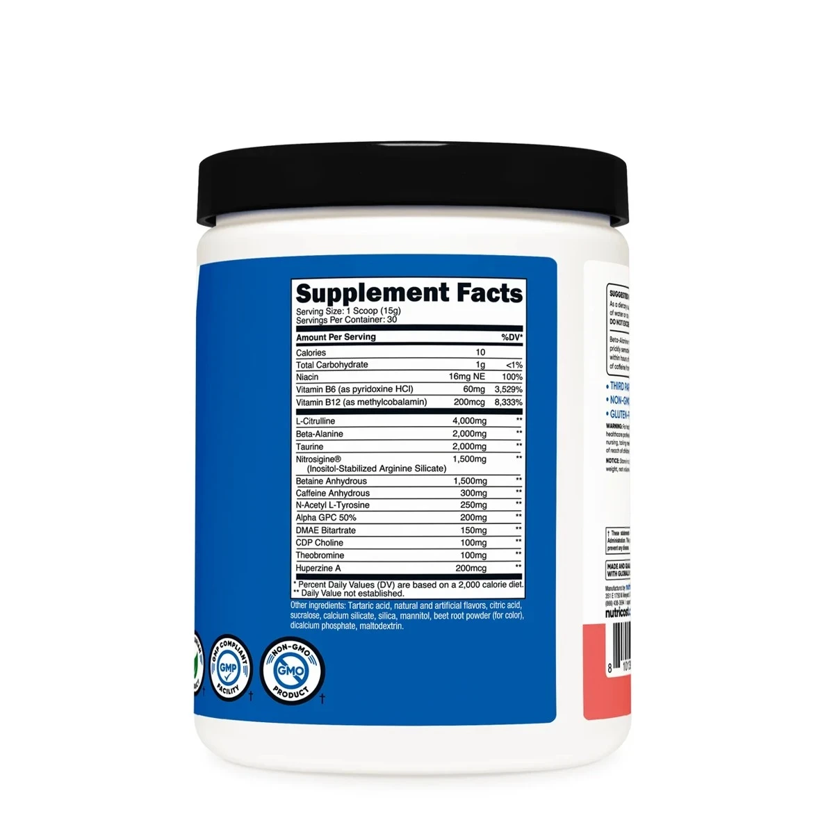 Nutricost Performance PRE-X Xtreme Pre-Workout Complex Blue Raspberry 498g 30 Serving ingredients