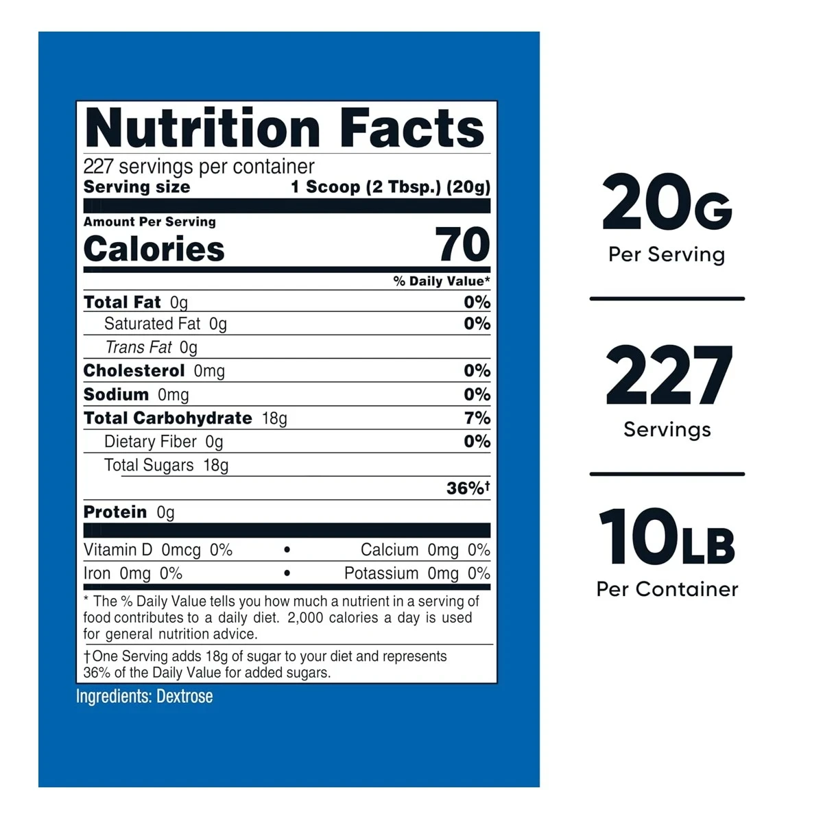 Nutricost Dextrose Powder 10 lb (20g) Unflavoured 227 Serving ingredients