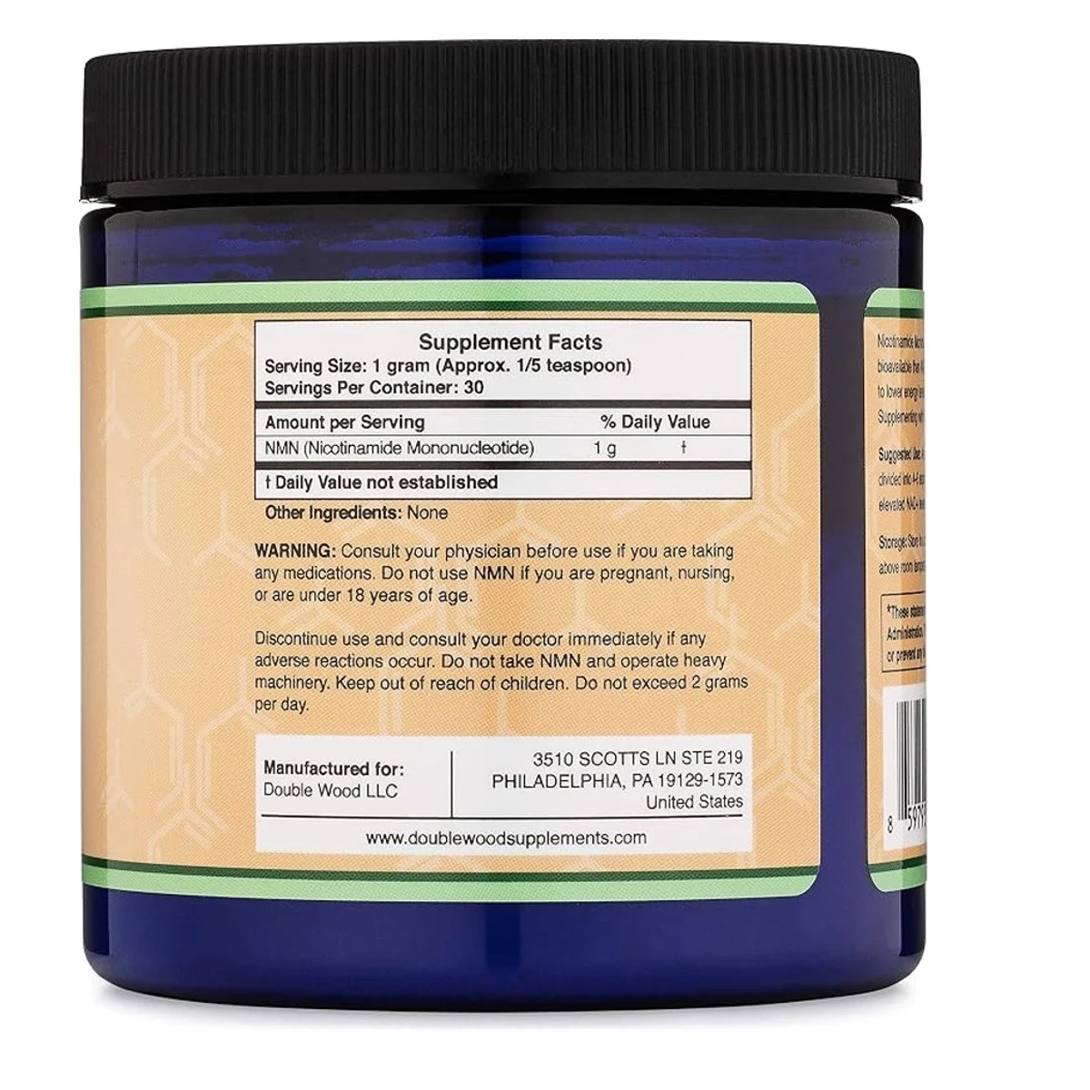 Double Wood Suplements NMN Nicotinamide Mononucleotide 30 Gram(1.6 oz) ingredients
