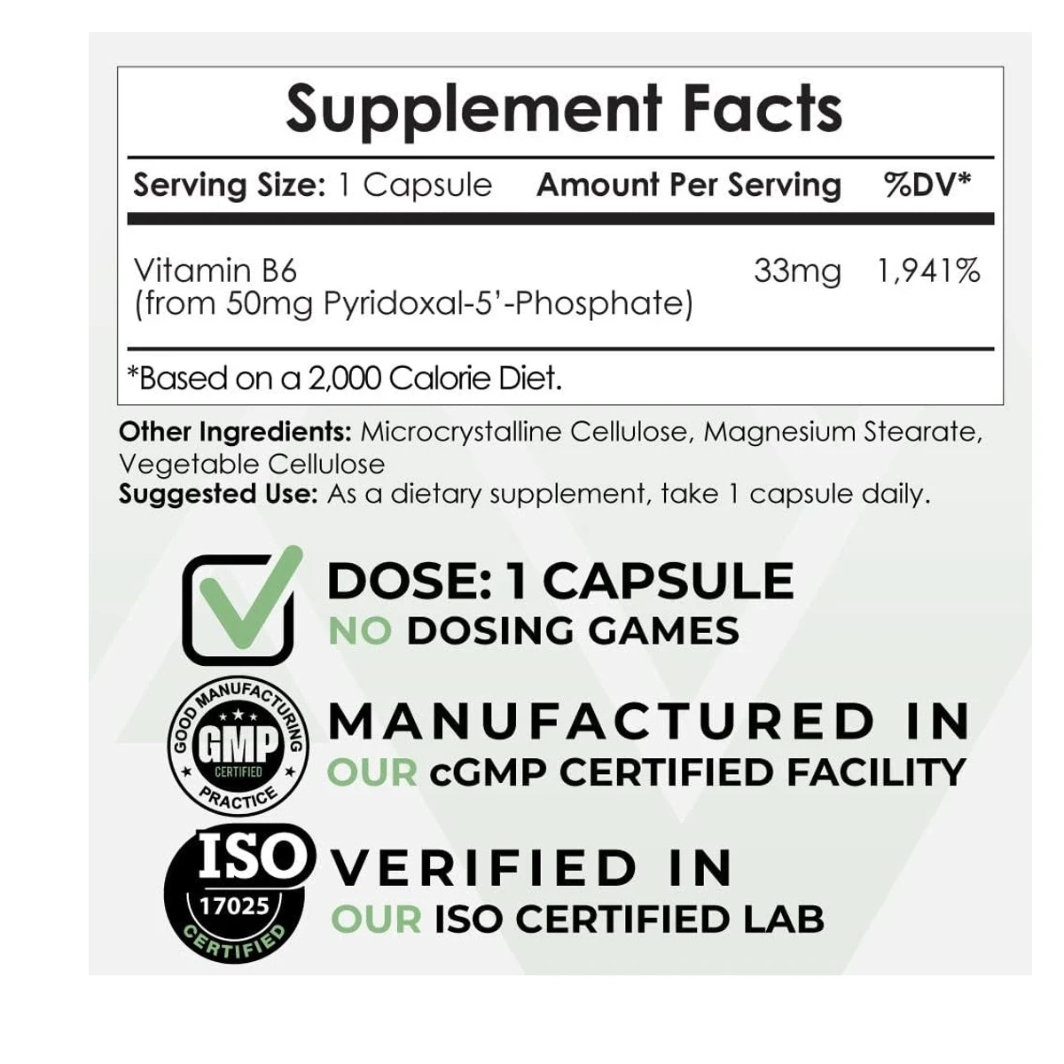Nootropics Depot Pyridoxal-5'-Phosphate 50mg 90 Capsules ingredients