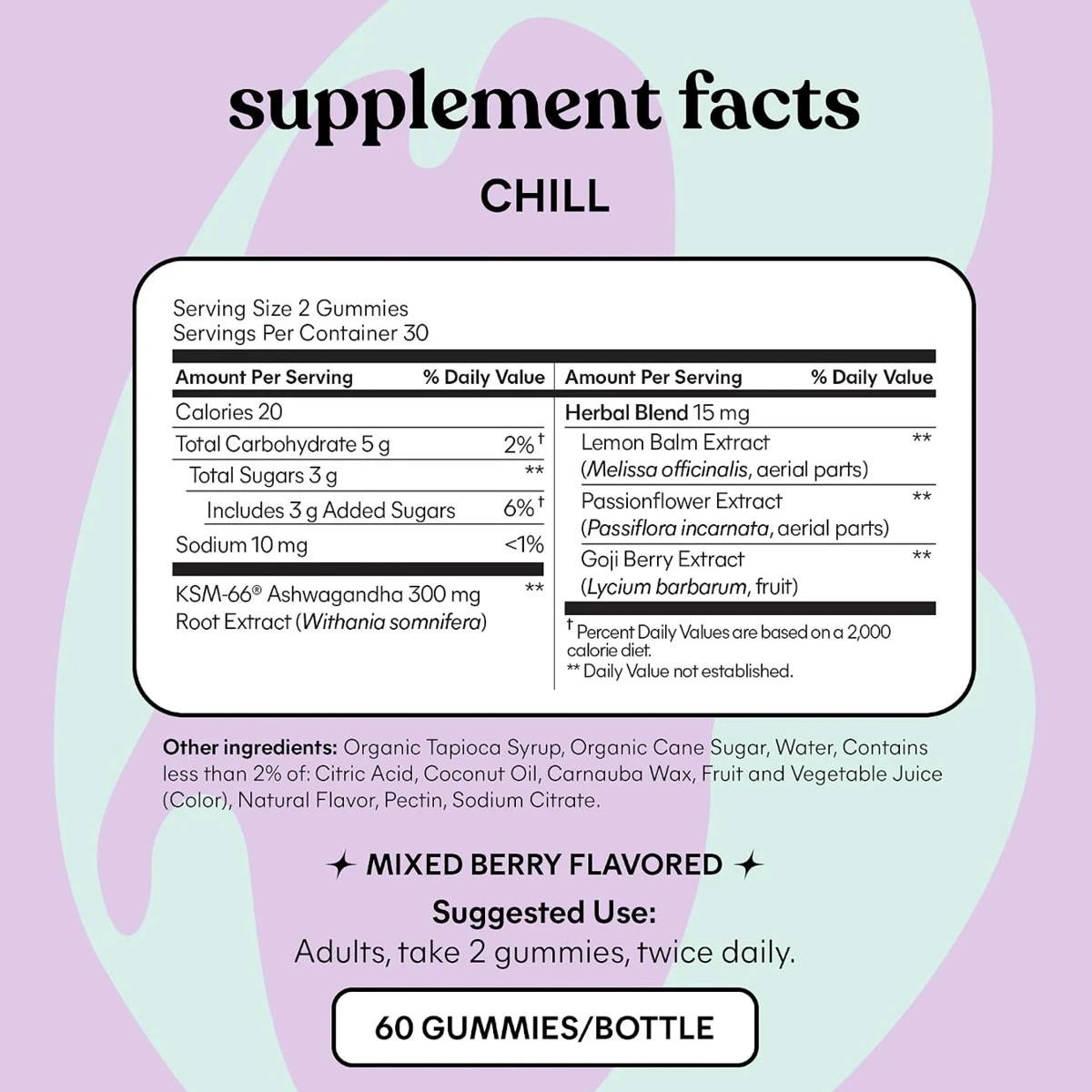Lemme Chill De-Stress Ashwagandha Gummies 60 Gummies ingredients