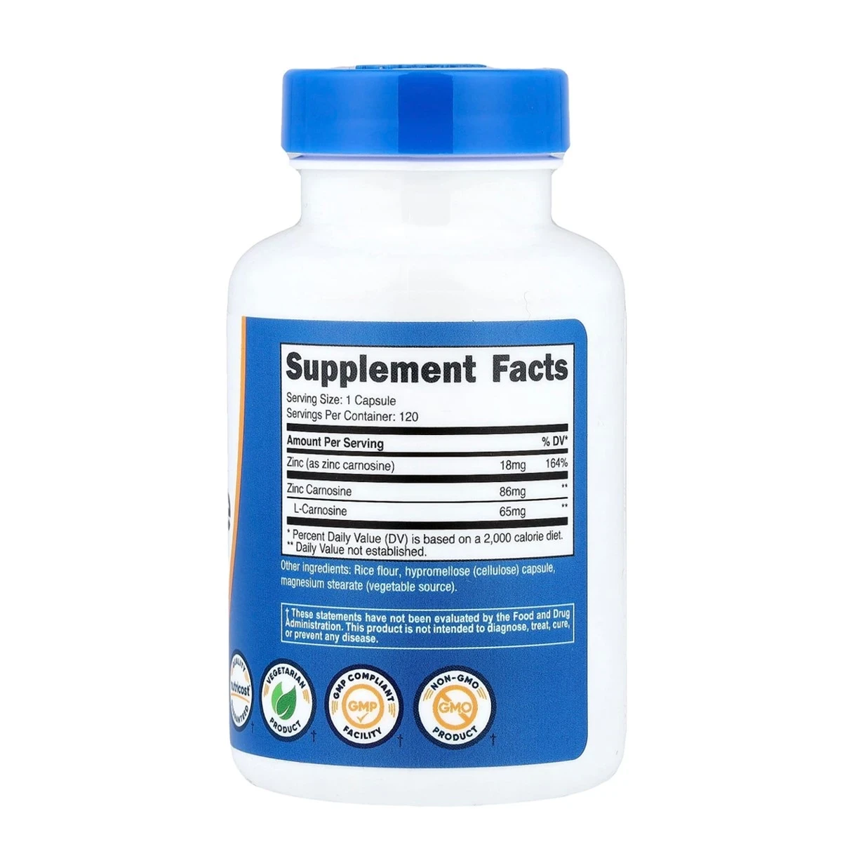 Nutricost Zinc Carnosine 86mg Zinc Carnosine Per Serving 120 Capsules ingredients