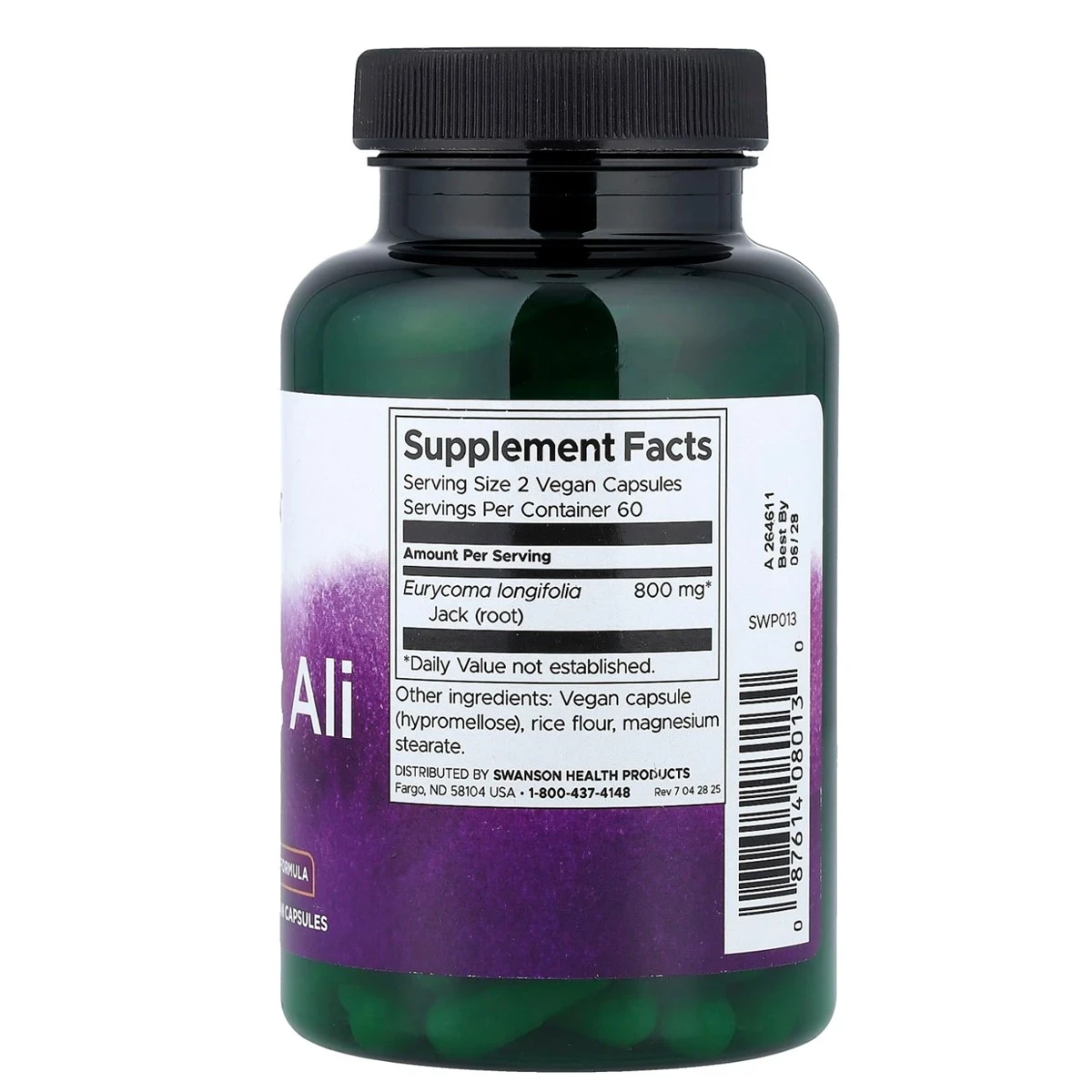 Swanson Tongkat Ali Sexual Health 400mg Per Capsule 120 Vegan Capsules ingredients