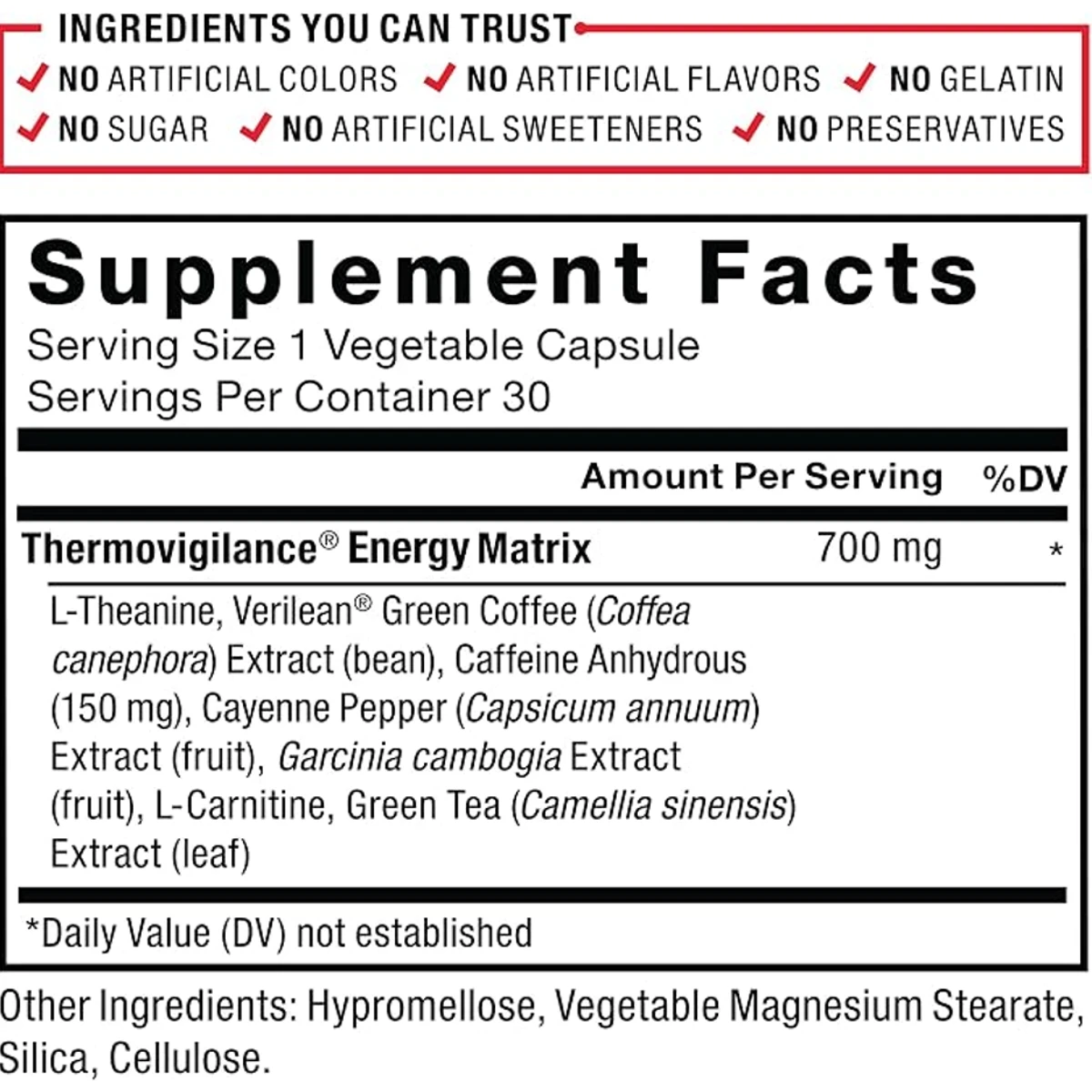 Force Factor LeanFire 30 Vegetable Capsules ingredients