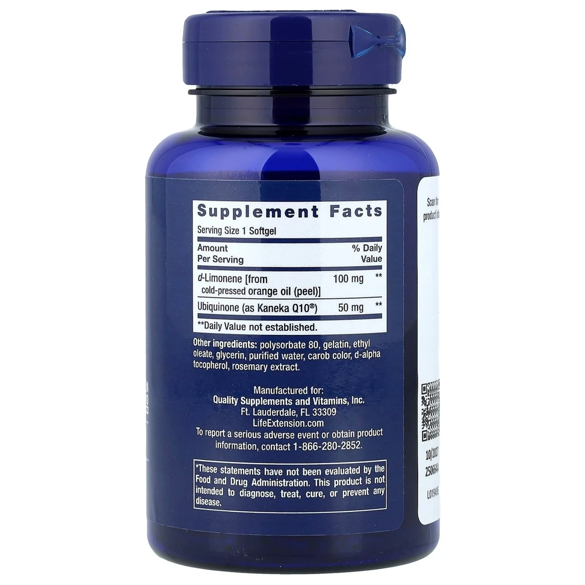Life Extension CoQ10 (ubiquinone) 50mg With D-Limonene 60 Softgels ingredients