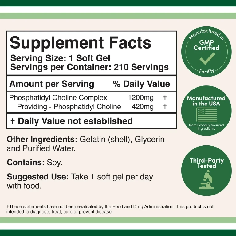 Double Wood Suplement Phosphatidylcholine Complex 1200mg 210 Softgels ingredients