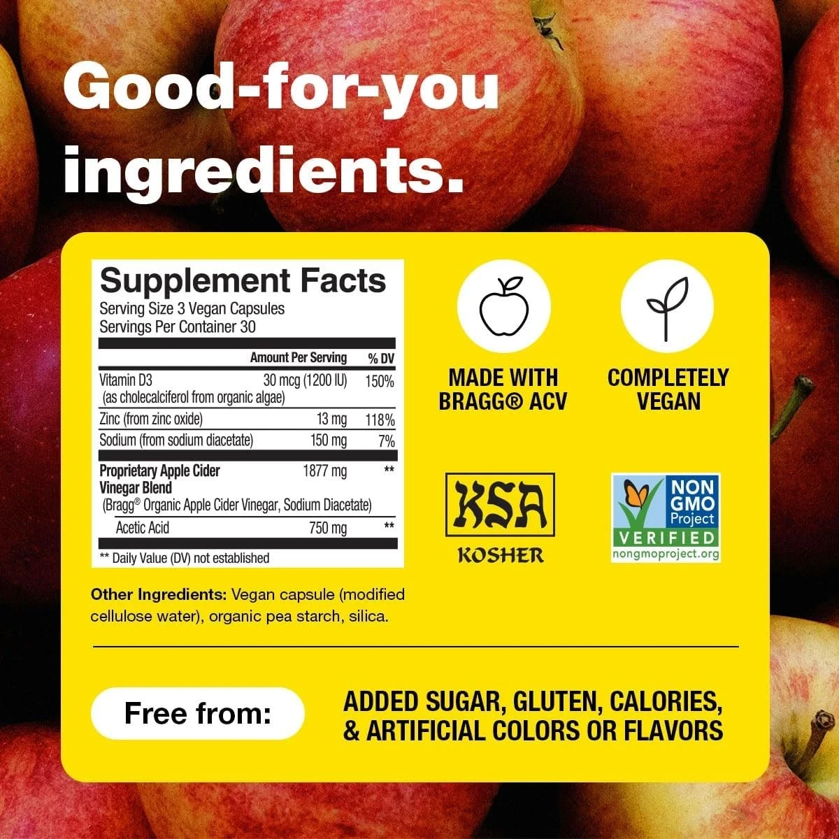 Bragg Apple Cider Vinegar 750mg Acetic Acid Support Health 90 Capsules ingredients