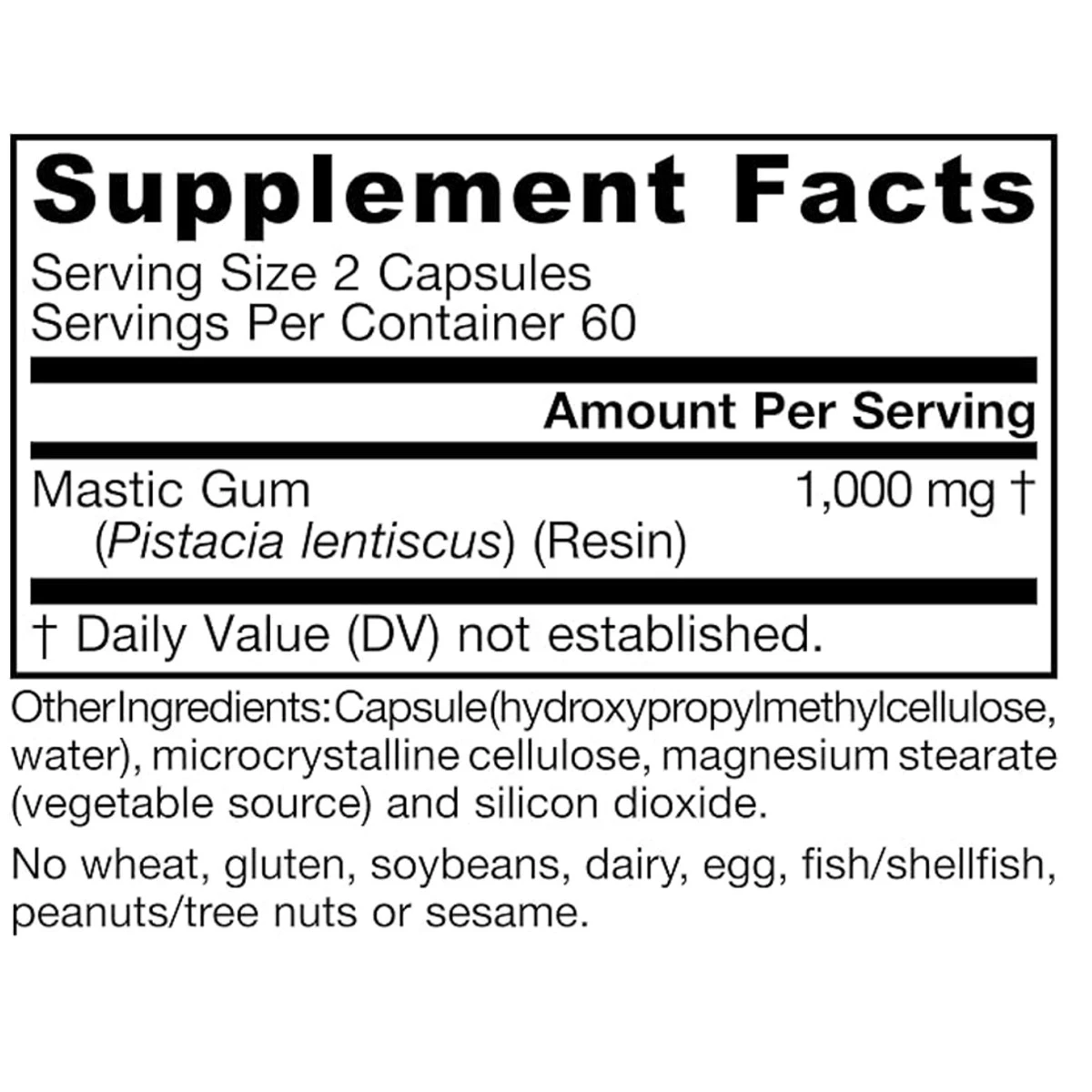 Jarrow Formulas Vegan Mastic Gum 1000mg (500 mg per Capsule) 60 Veg Capsules ingredients