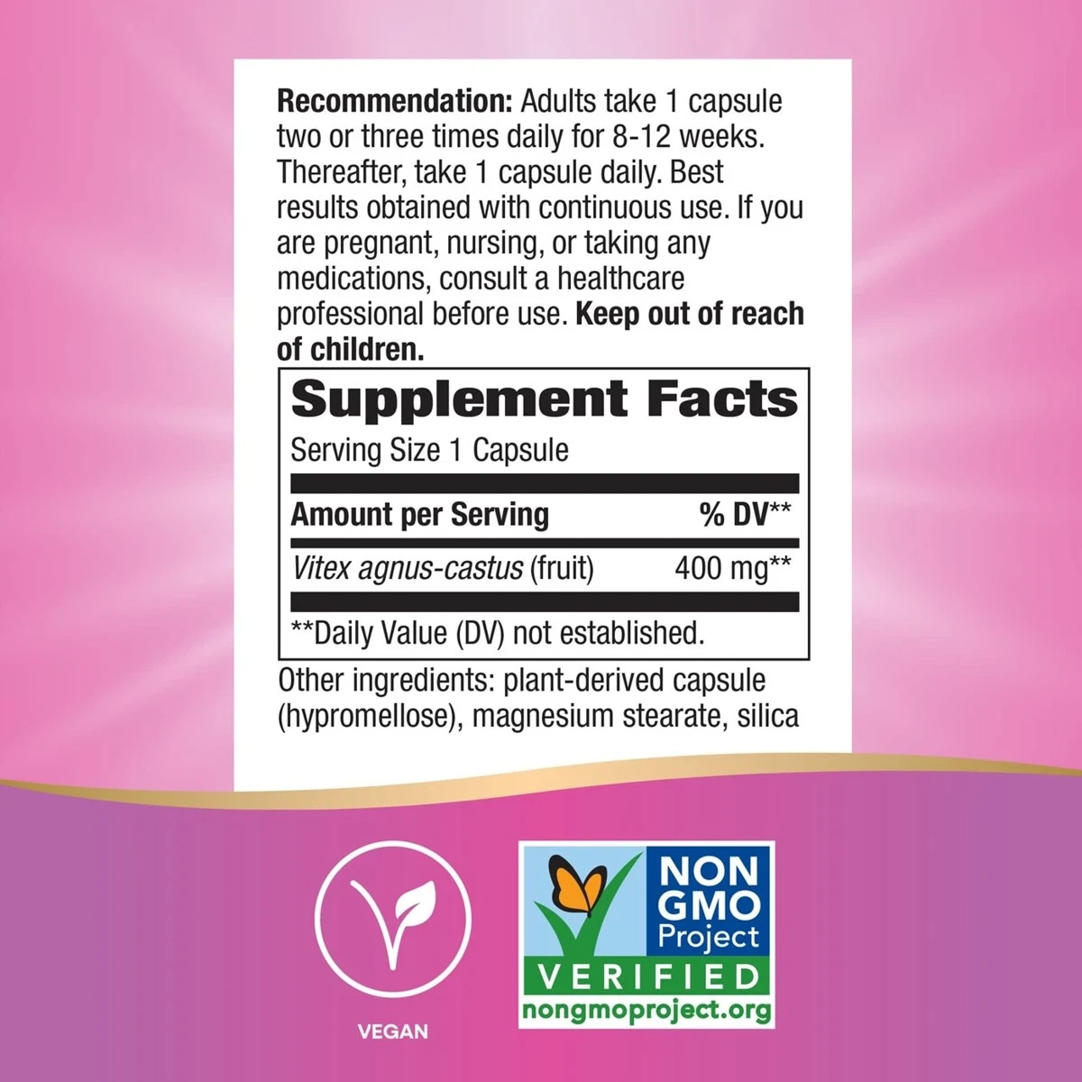 Nature's Way Vitex Fruit 400mg per Serving 100 Vegan Capsules ingredients