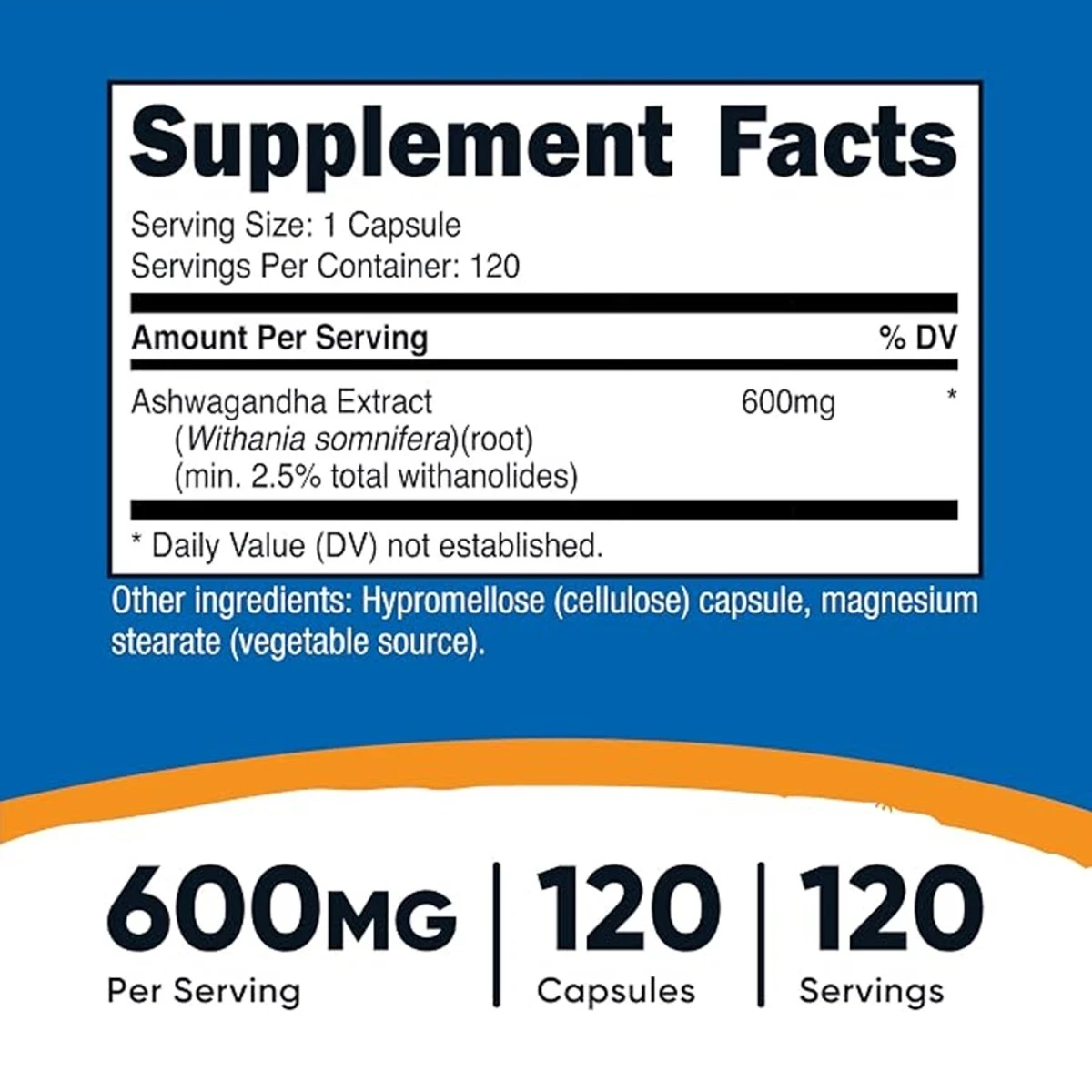 Nutricost Ashwagandha Root Extract 600mg per Serving 30 Capsules ingredients
