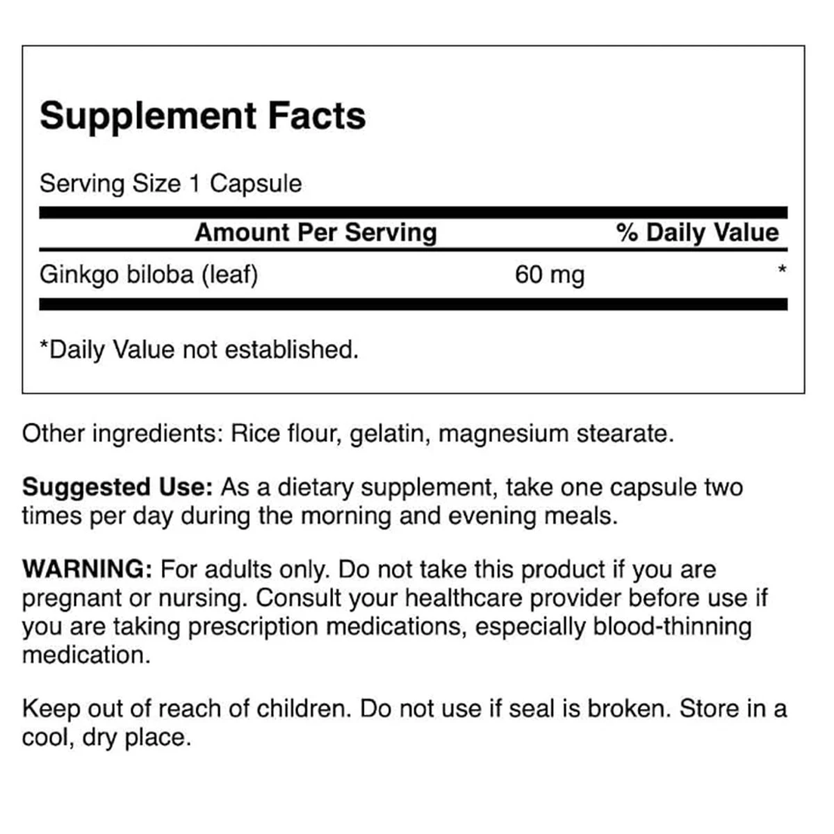 Swanson Full Spectrum Ginkgo Leaf 60mg per Capsule 120 Capsules ingredients