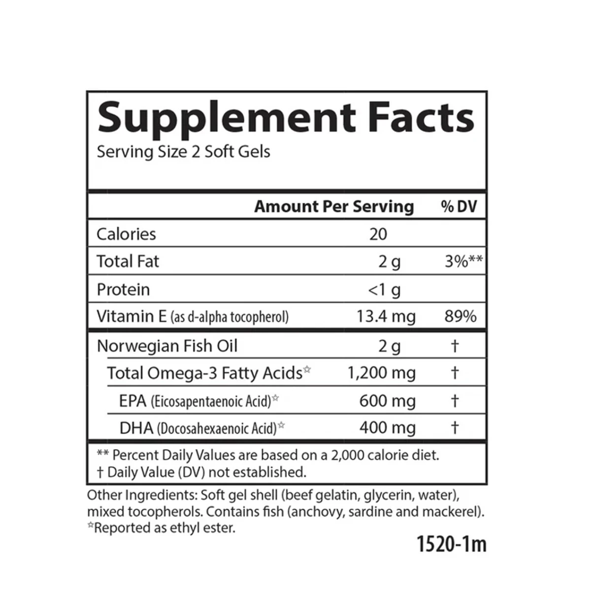Carlson Wild-Caught Super Omega-3 1200mg Gems 180 Soft Gels ingredients
