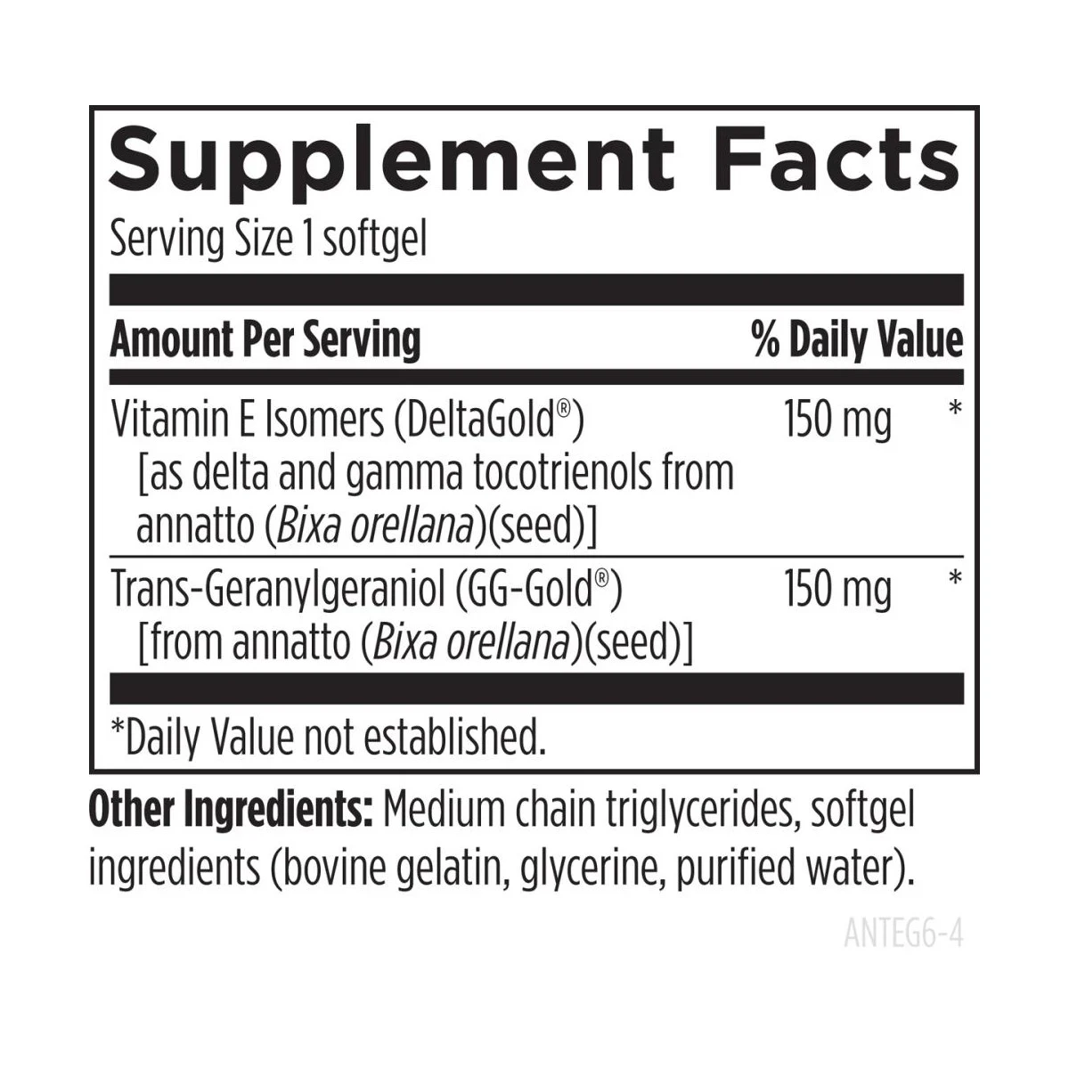 Annatto-E GG Designs For Health 150mg 60 Softgels ingredients