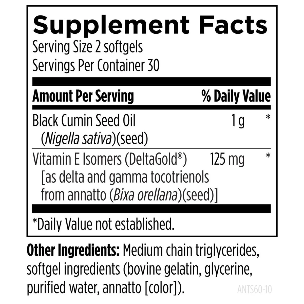 Annatto-E Synergy Designs For Health 60 softgels ingredients