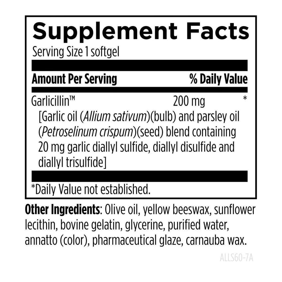 Allicillin Designs For Health 60 Softgels ingredients