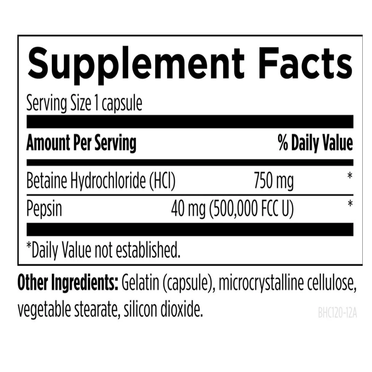 Betaine HCl Designs For Health 120 Capsules ingredients
