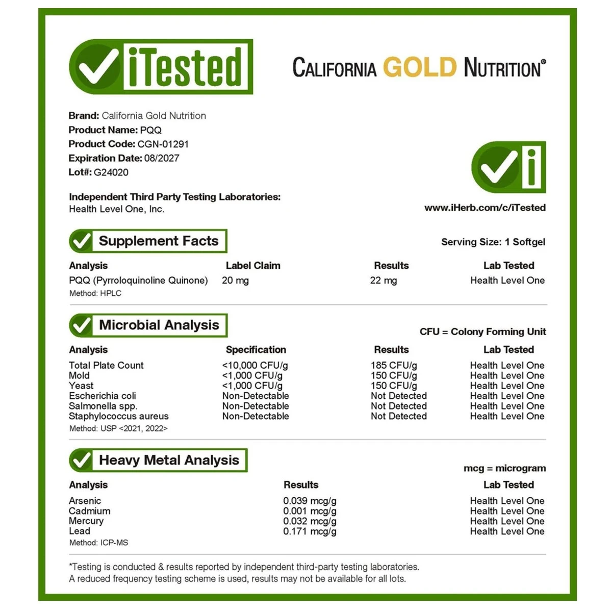 California Gold Nutrition PQQ Pyrroloquinoline Quinone 20mg 30 Veggie Softgels thumbnail 5