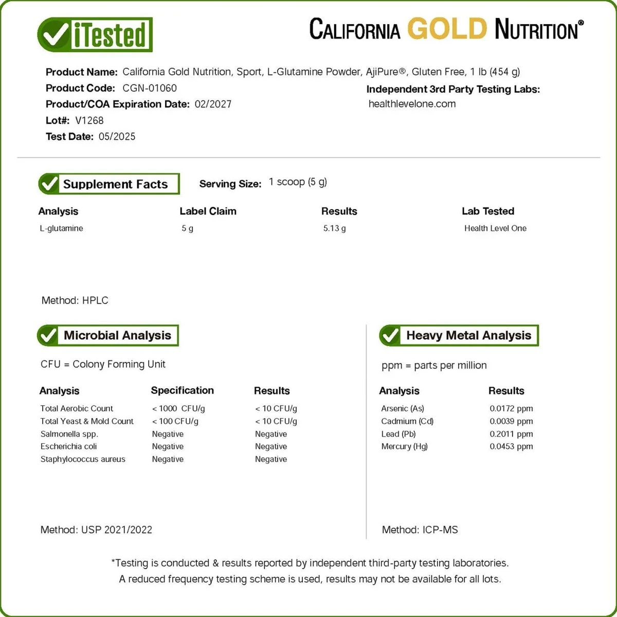 California Gold Nutrition Sport L-Glutamine Powder 16 oz (1 lb) 454g thumbnail 5