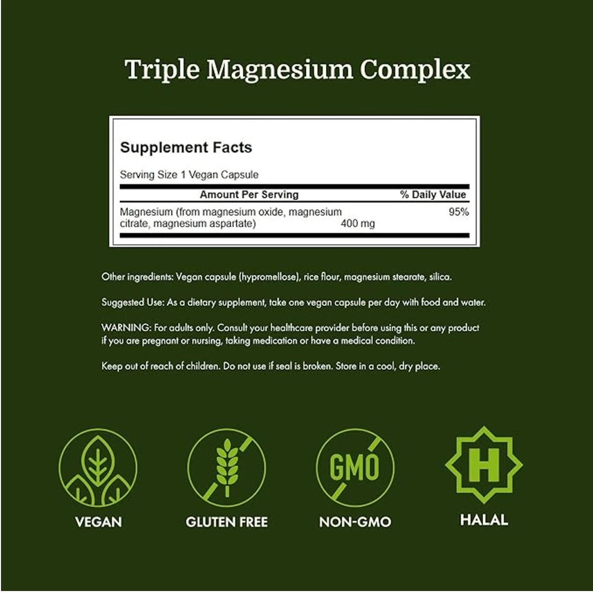 Swanson Triple Magnesium Complex Muscle And Bone Health 400mg per Serving 100 Vegan Capsules thumbnail 6