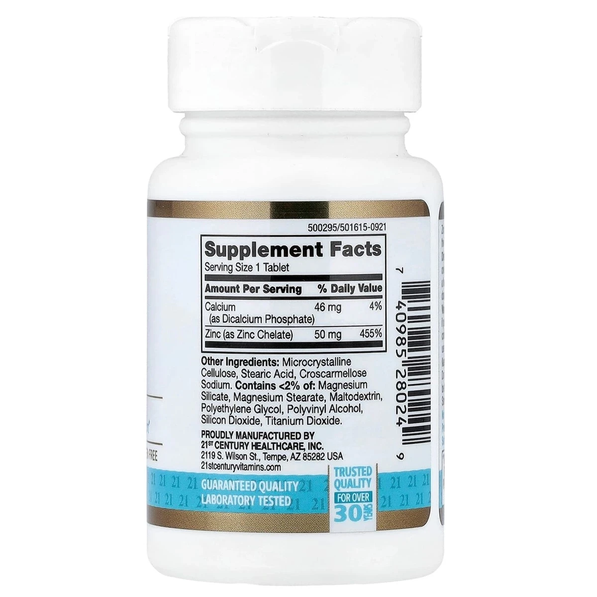 21st Century Chelated Zinc 50mg Antioxidant & Immune Support 60 Tablets thumbnail 3