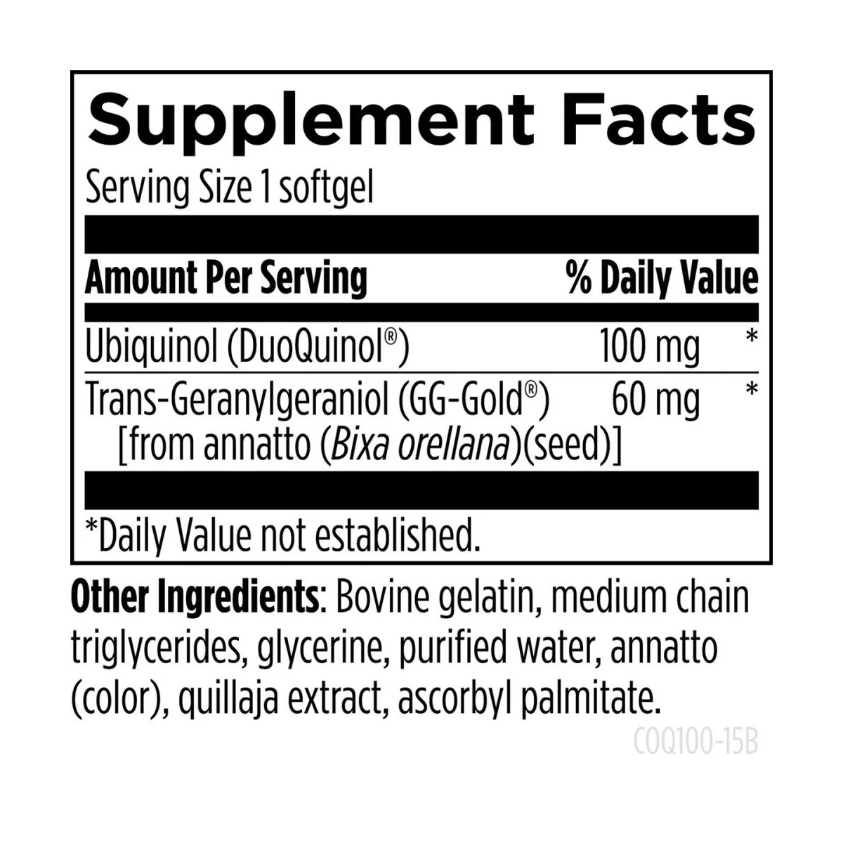 CoQnol 100 Designs For Health 100mg 60 softgels ingredients