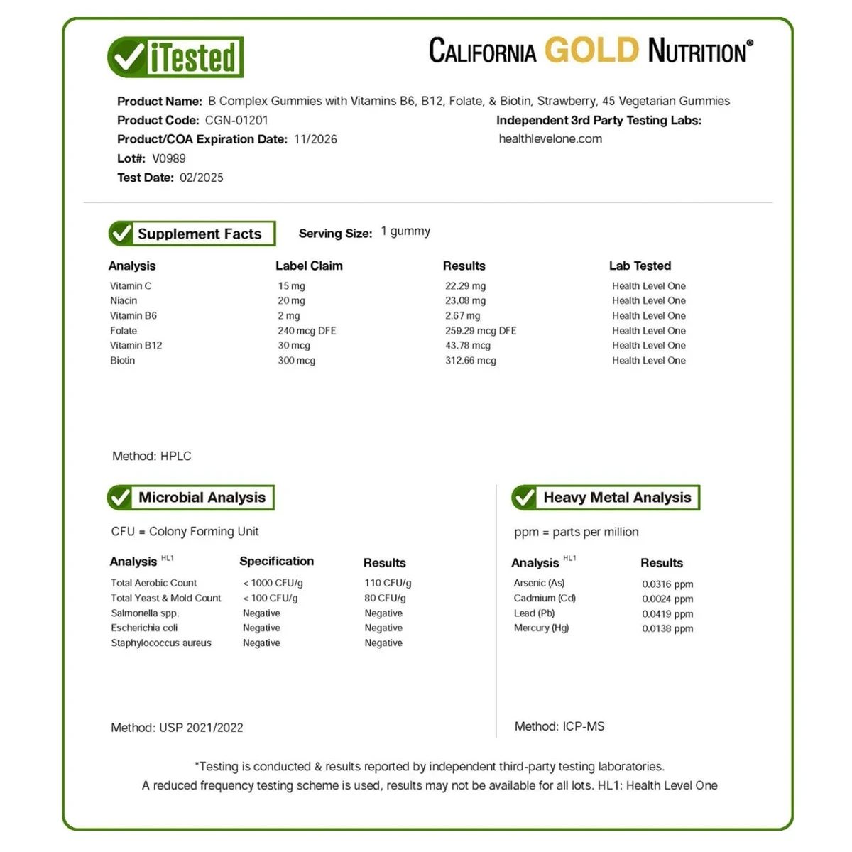 California Gold Nutrition Adult Gummiology B Complex 45 Vegetarian Gummies thumbnail 6