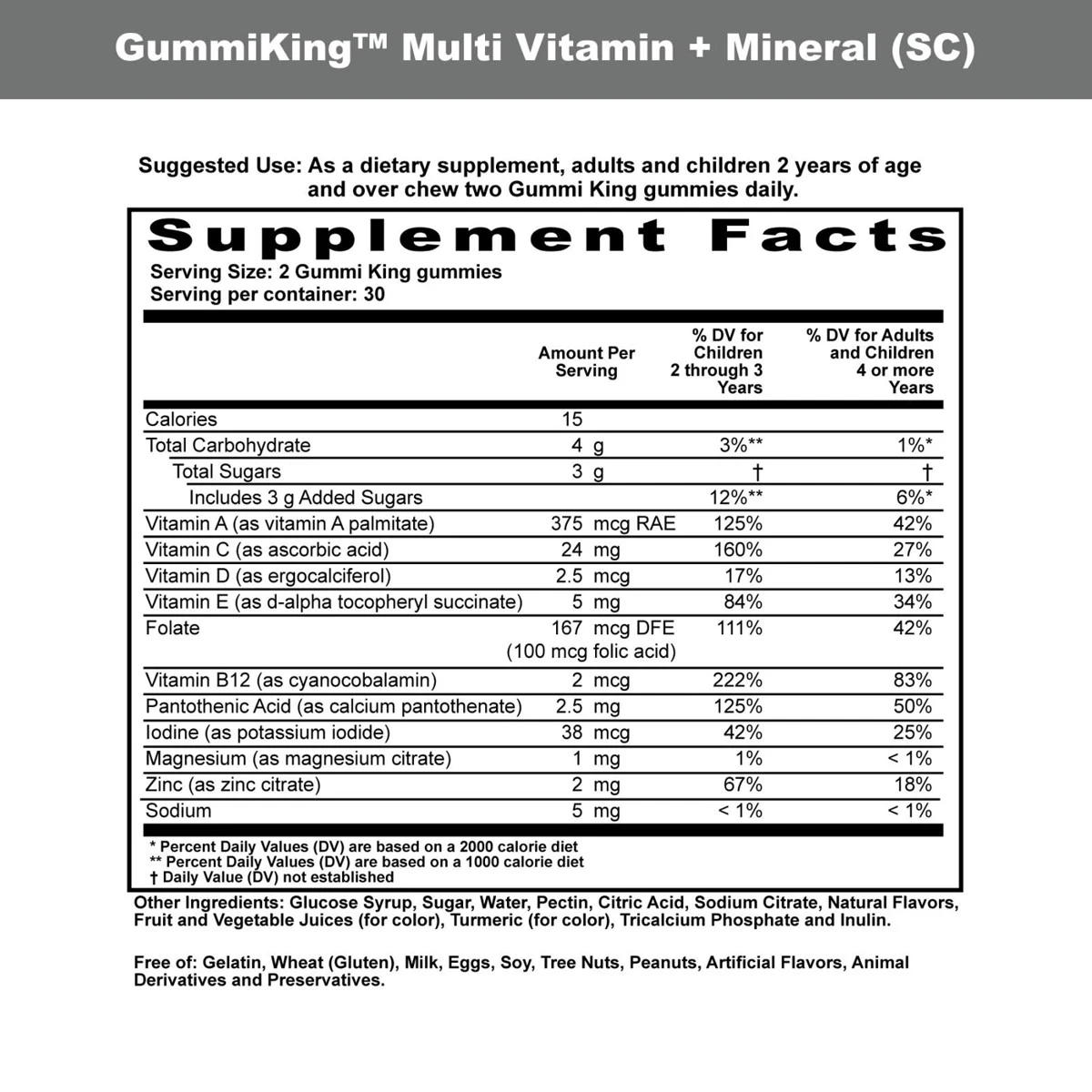 GummiKing Multivitamin + Mineral Gummies for Kids 60 Gummies ingredients