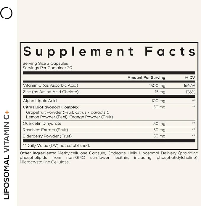 Codeage Liposomal Vitamin C+ Beyond Vitamins 360 Vegetable Capsules ingredients