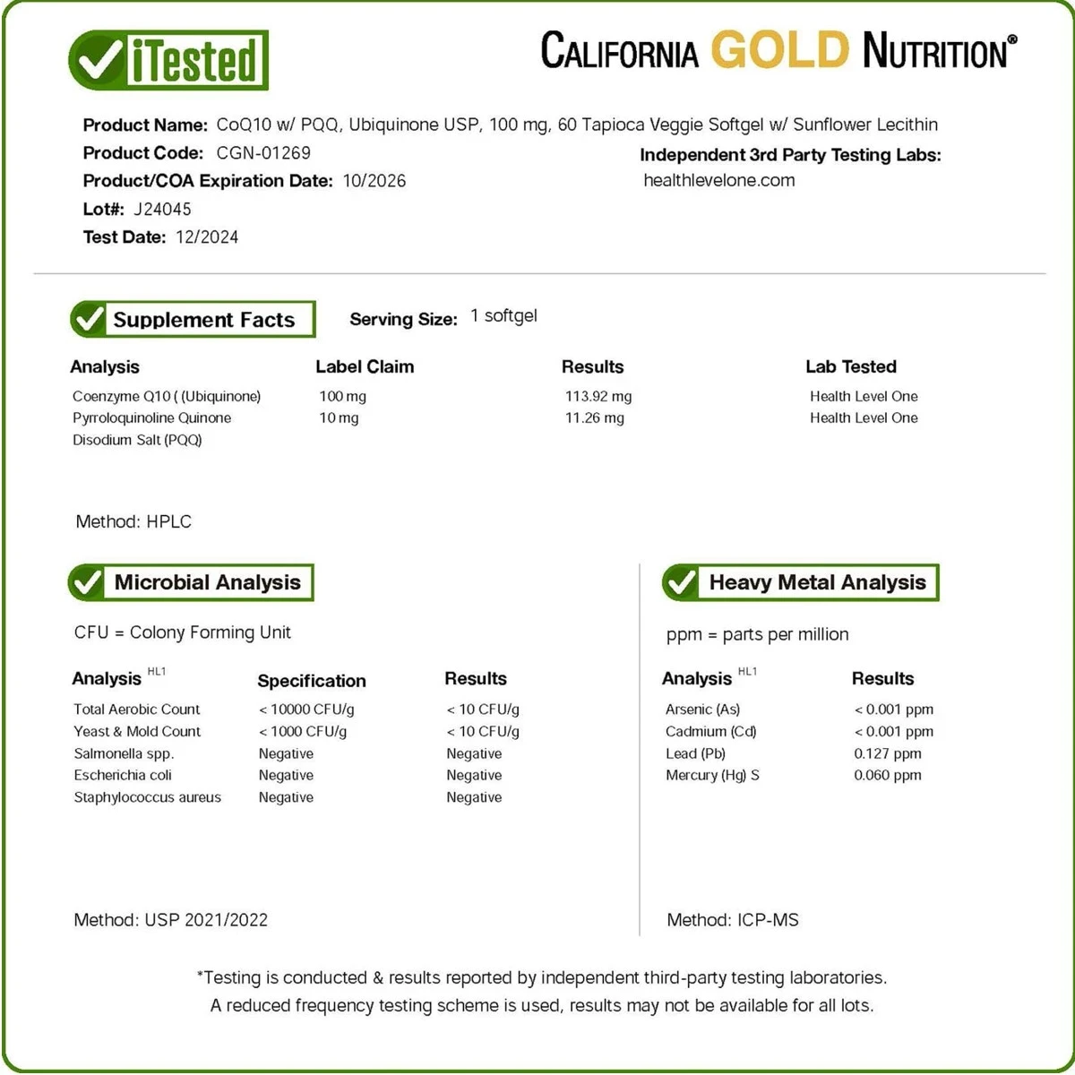 California Gold Nutrition CoQ10 100mg 60 Veggie Softgel thumbnail 6