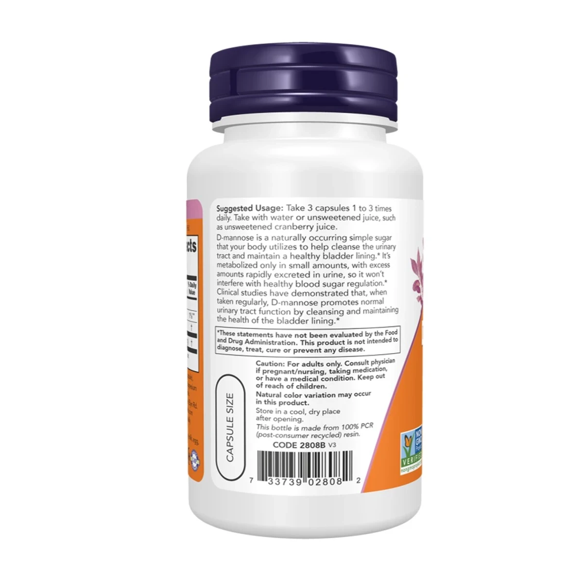 NOW Foods D-Mannose 500mg Urinary Support 60 Veg Capsules thumbnail 4